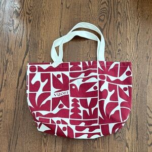 Vuori Burgundy and White Graphic Tote